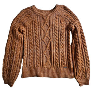 ABERCROMBIE & FITCH Women's Sweater Long Sleeve Golden Brown Cable Knit Pullover